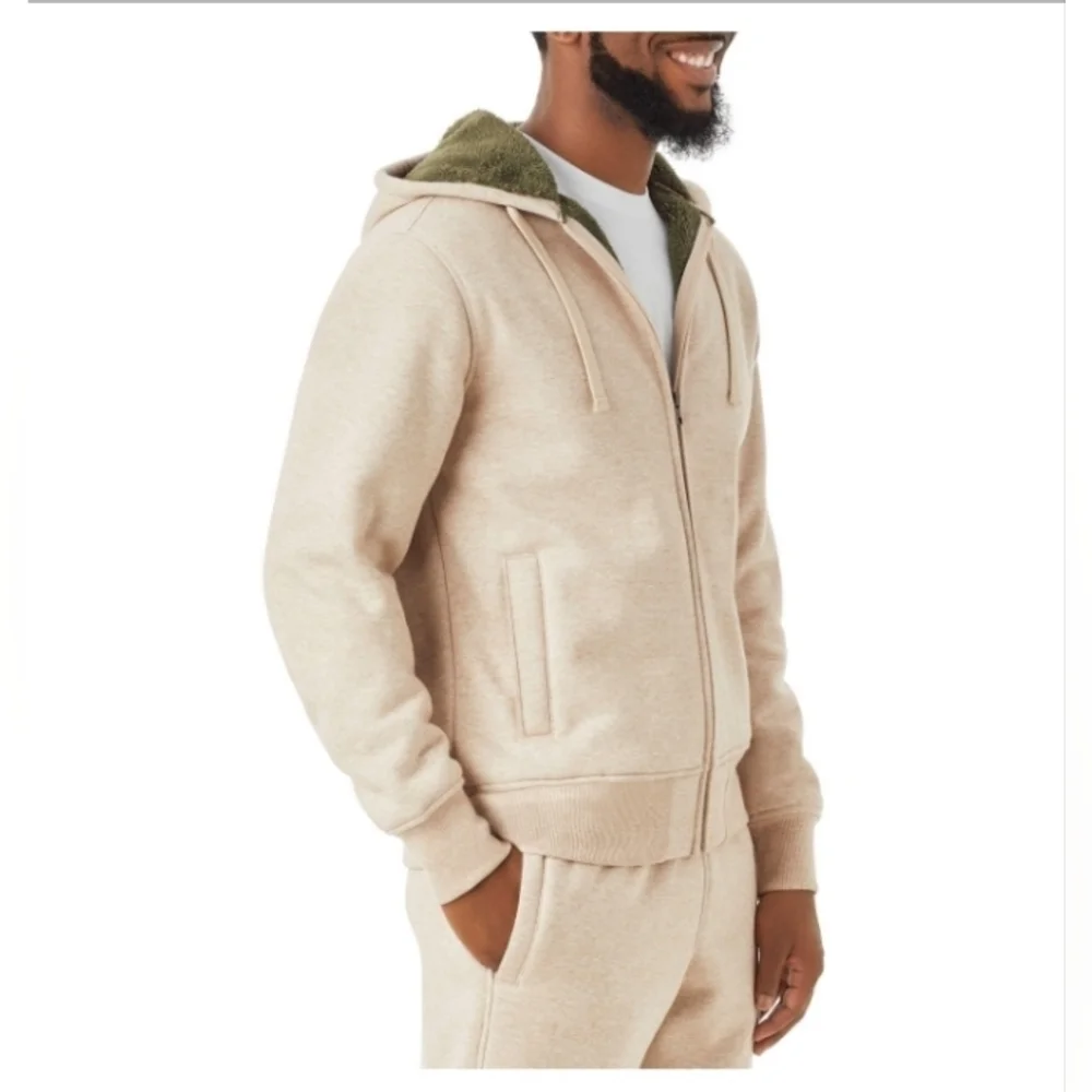 Member's Mark Men's Full-Zip Soft Fleece Sherpa Lined Hoodie Java Roast